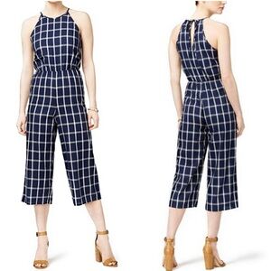 Maison Jules Navy and White Grid Jumpsuit